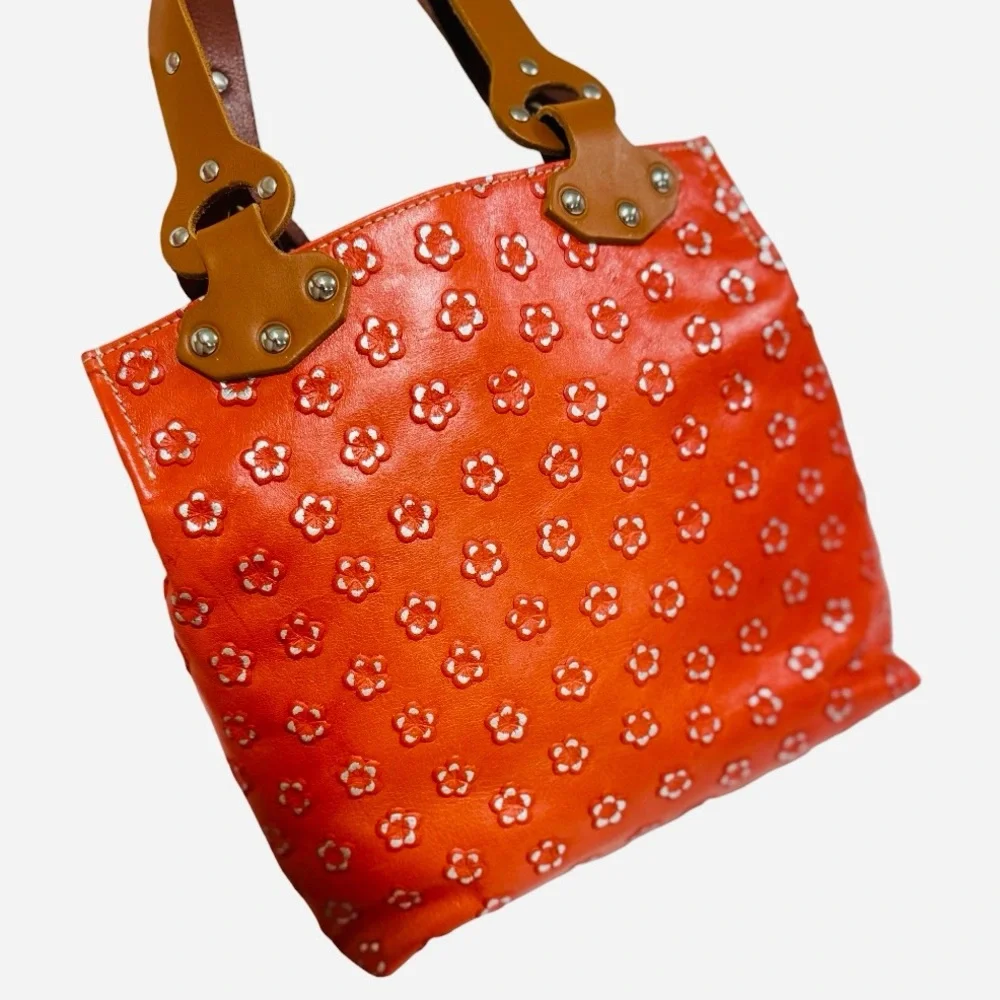 Claudia Firenze Red Leather Tote Bag with Brown‎ Leather Handles